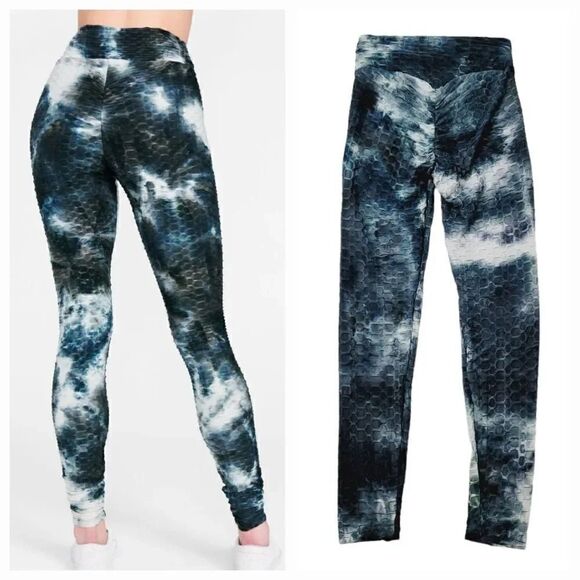 NEW AQ-Sport Honeycomb Ruched Scrunch Butt Tie Dye Legging in Smoke Size Small - Picture 1 of 8